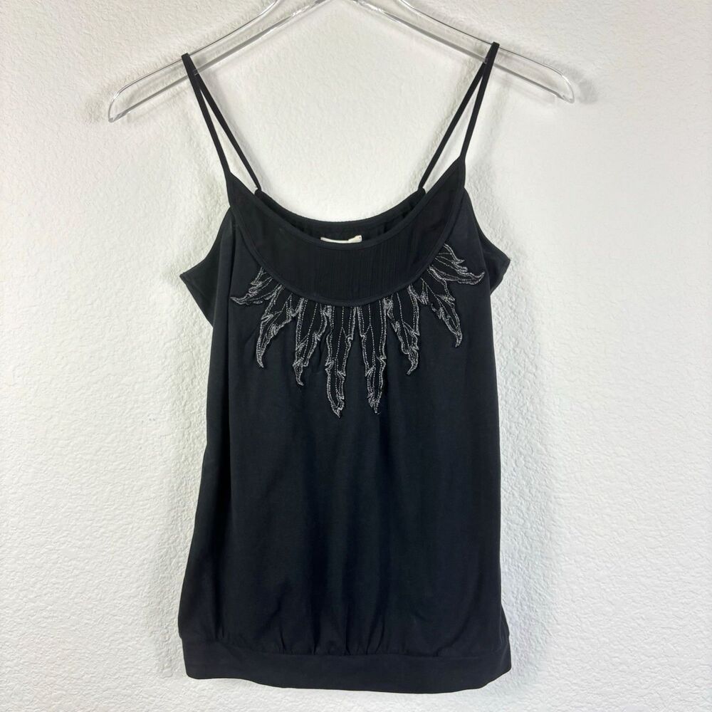 New Silence & Noise Cami Top S Black Festival Tribal Feather Spaghetti Strap